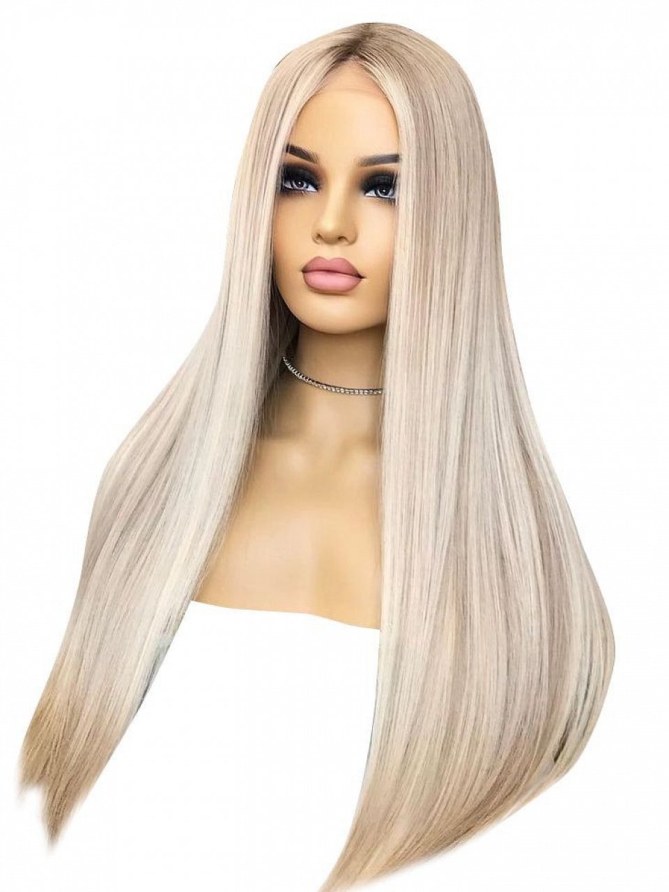 Luxury Light Ash Blonde Long Straight 100% Human Hair Invisible Lace Wig - Image 3