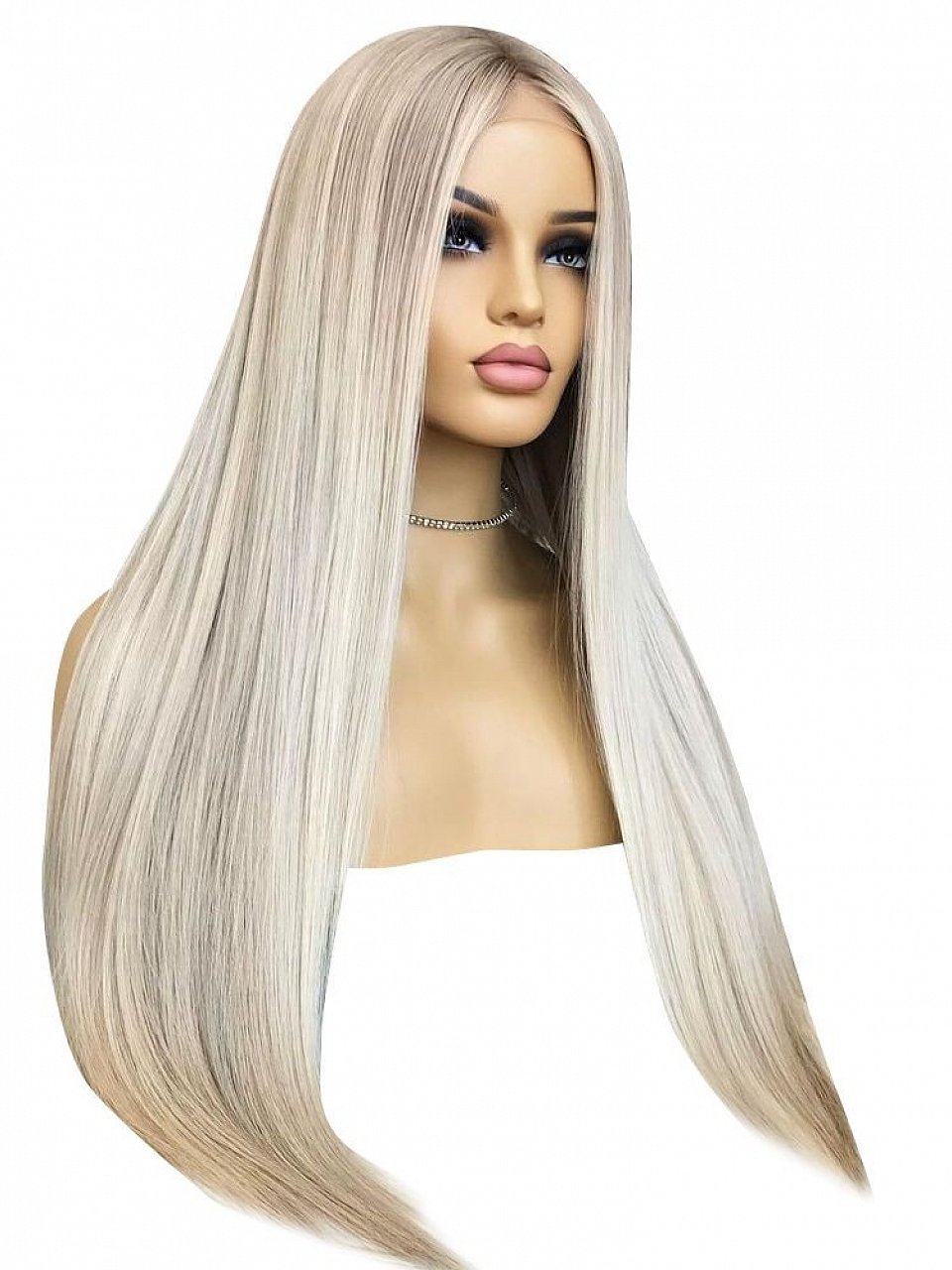 Luxury Light Ash Blonde Long Straight 100% Human Hair Invisible Lace Wig - Image 2