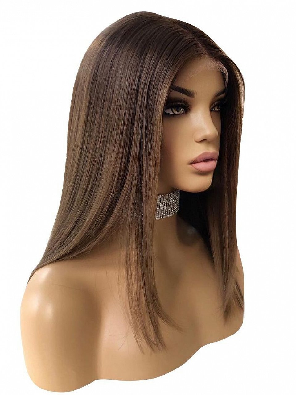 Cute Medium Brown Short Bob Invisible Lace Premium Human Hair Wig - Image 2